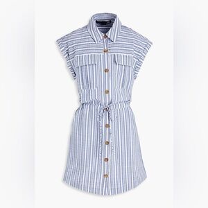 VERONICA BEARD Cris Striped Cotton-Blend Seersucker Mini Shirt Dress